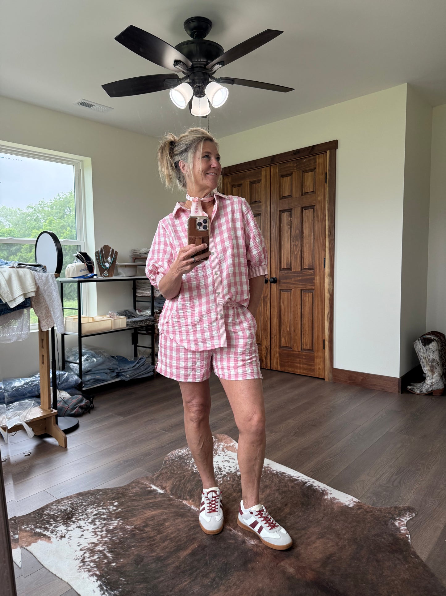 Pink Checkered Shorts Set