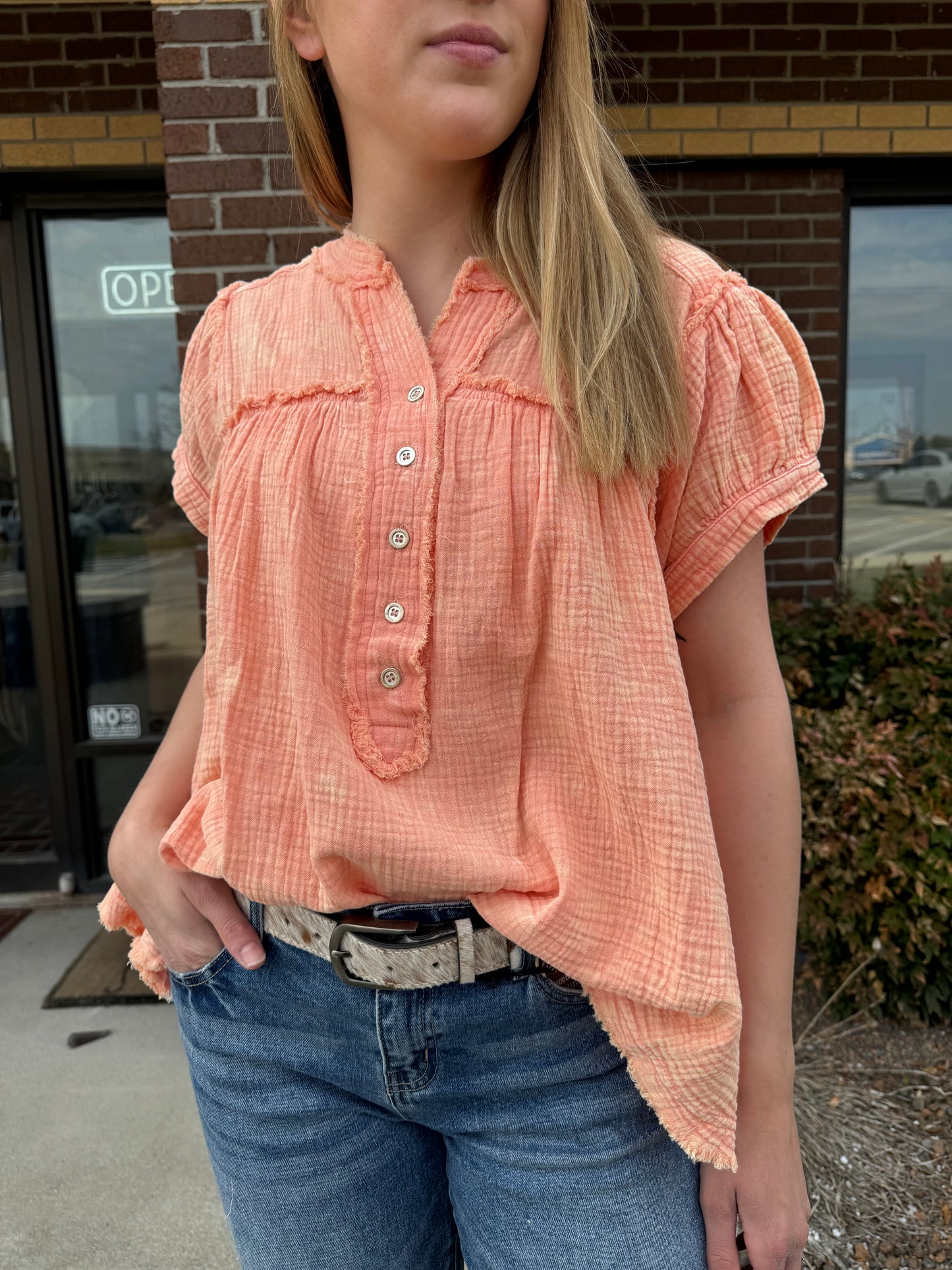 Gauze Frayed Top