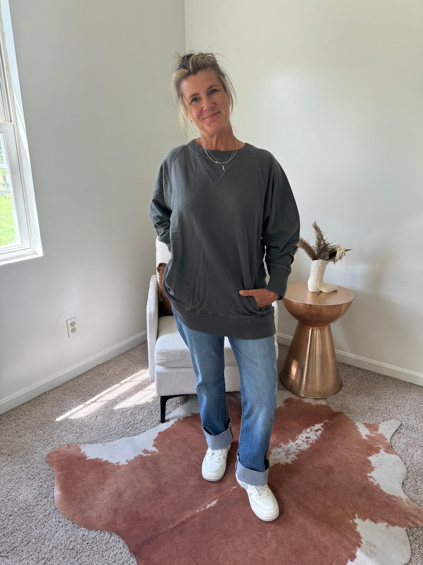Stone Wash Pocketed Pullover