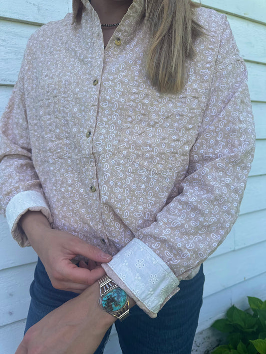Tan Paisley Button Up