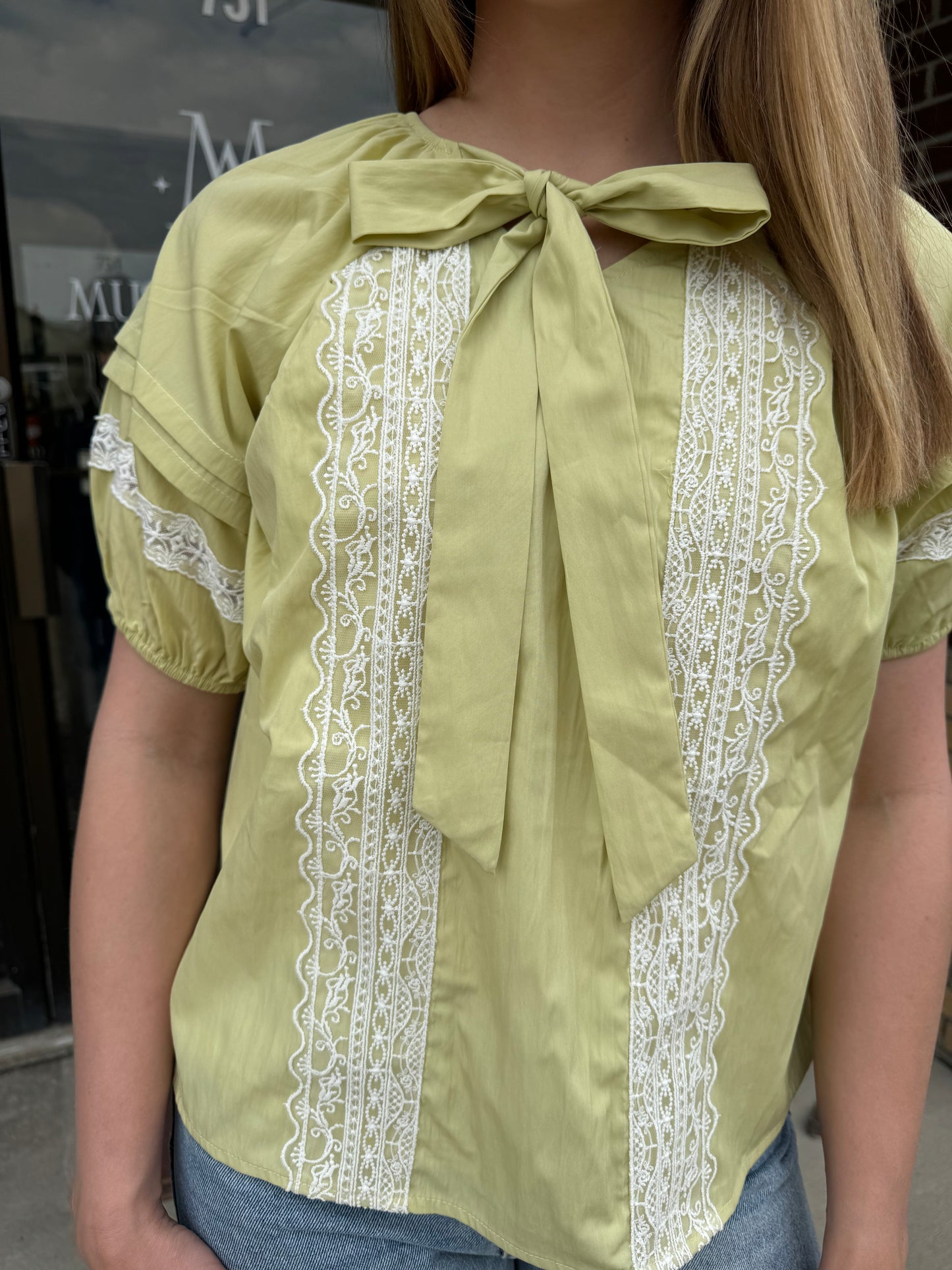 Pistachio Tie Lace Blouse