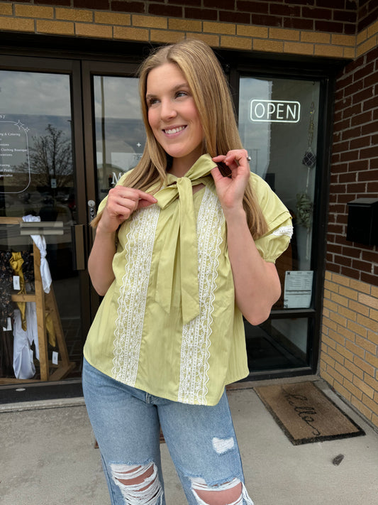 Pistachio Tie Lace Blouse