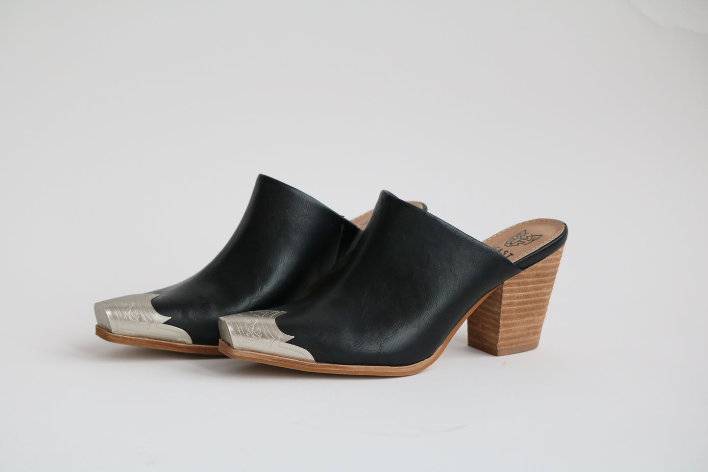 Black Metal Toe Mules