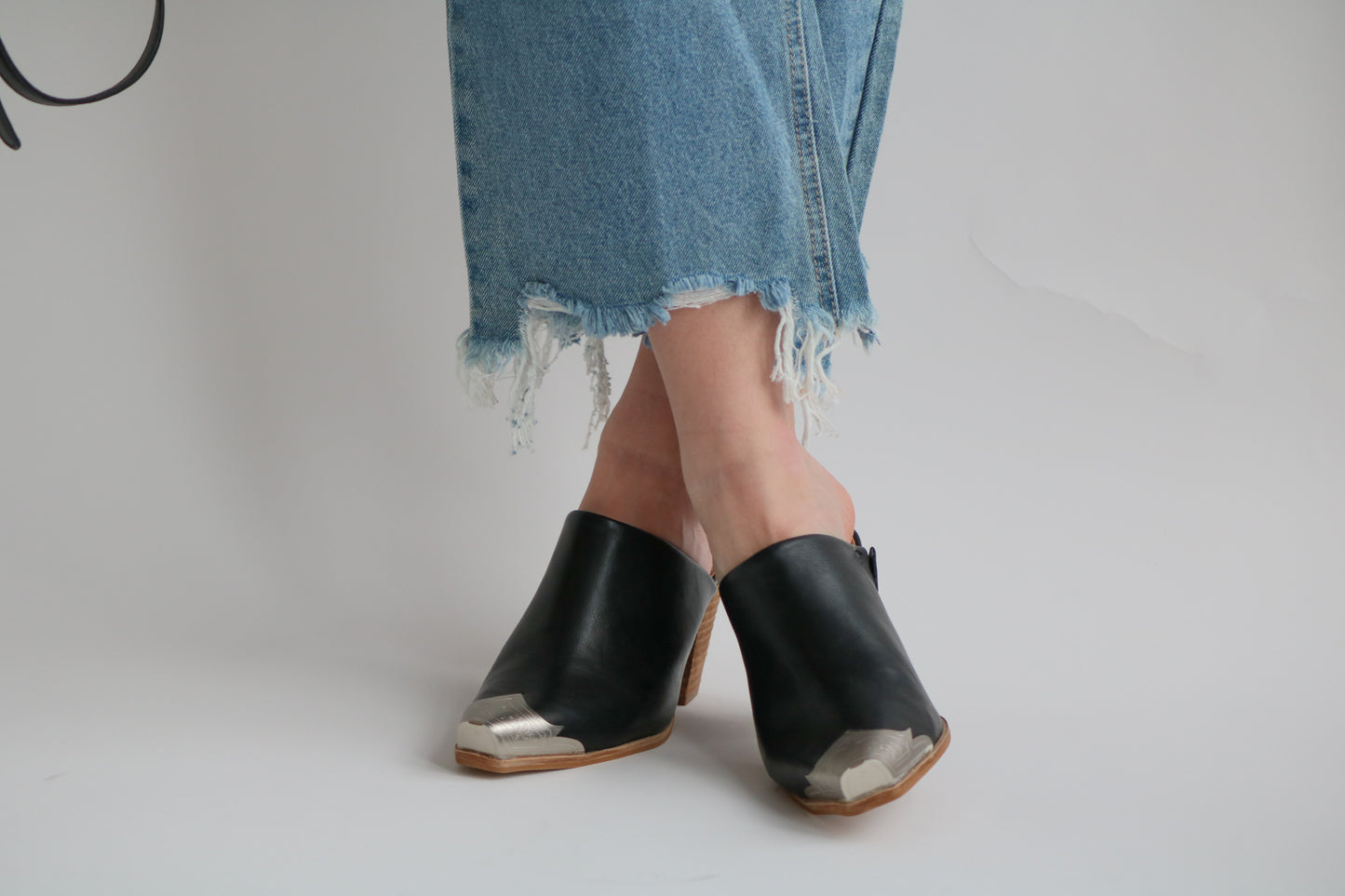 Black Metal Toe Mules