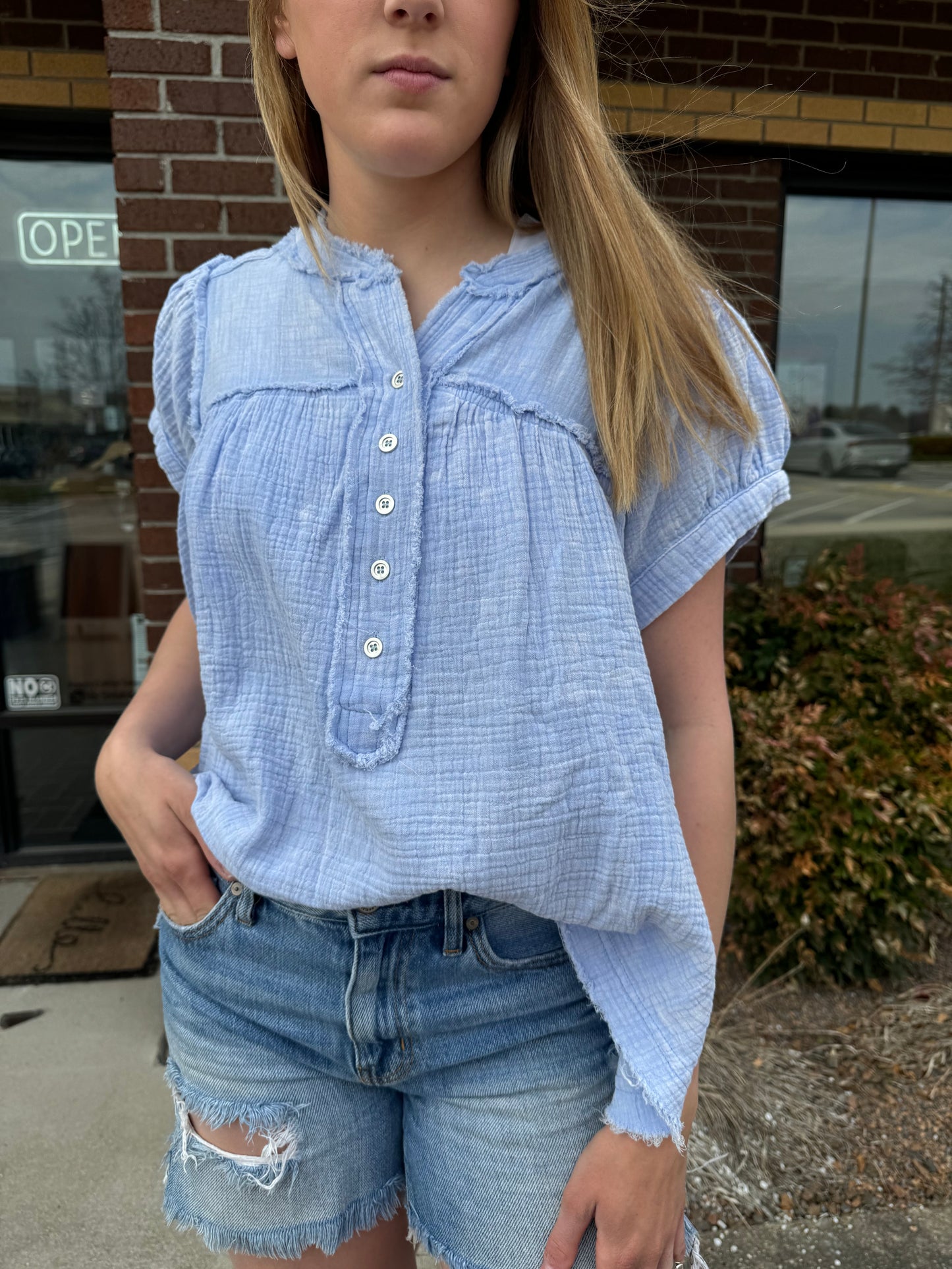 Gauze Frayed Top