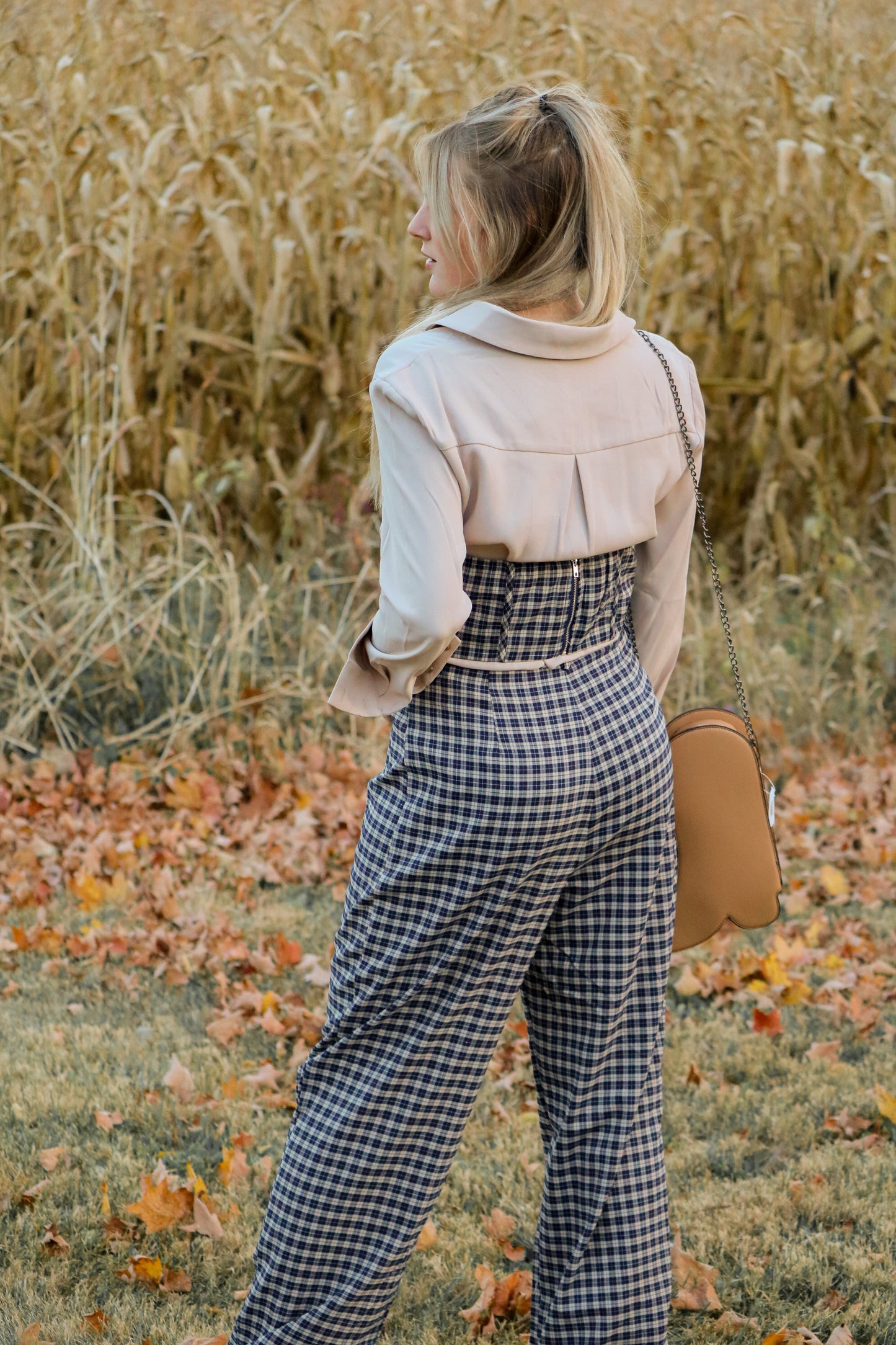 Navy Blue Checkered Corset Top