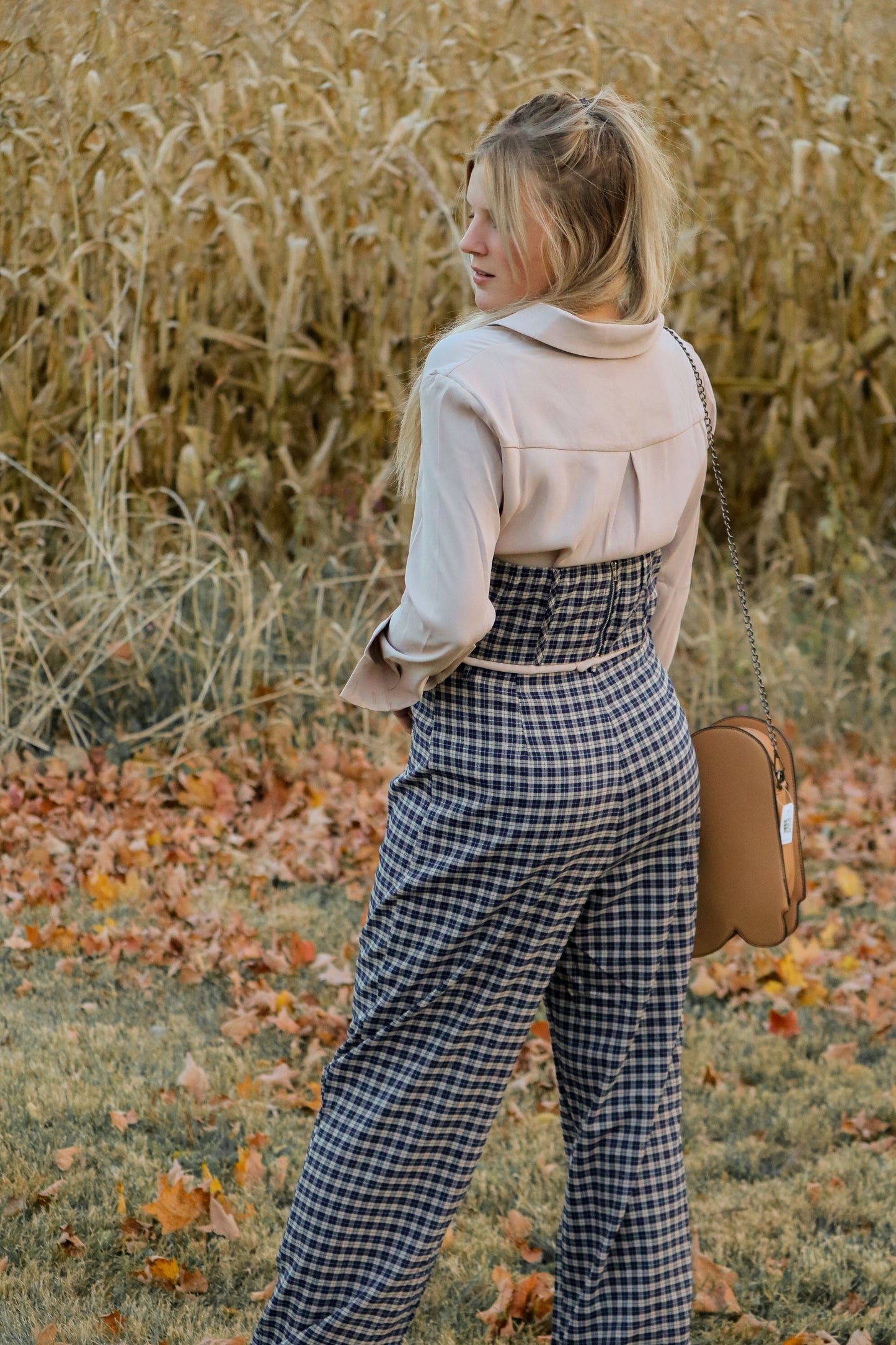 Navy Blue Checkered Corset Top
