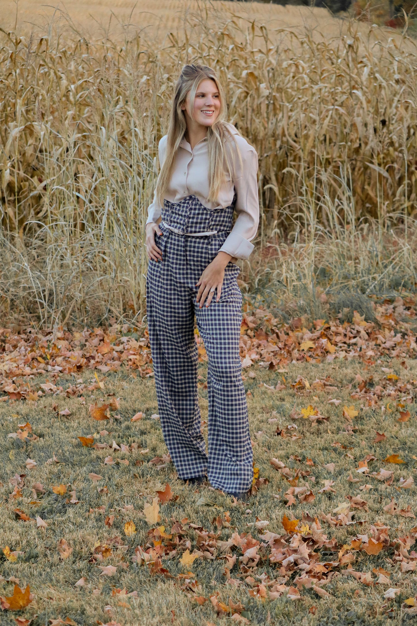 Navy Blue Checkered Corset Top