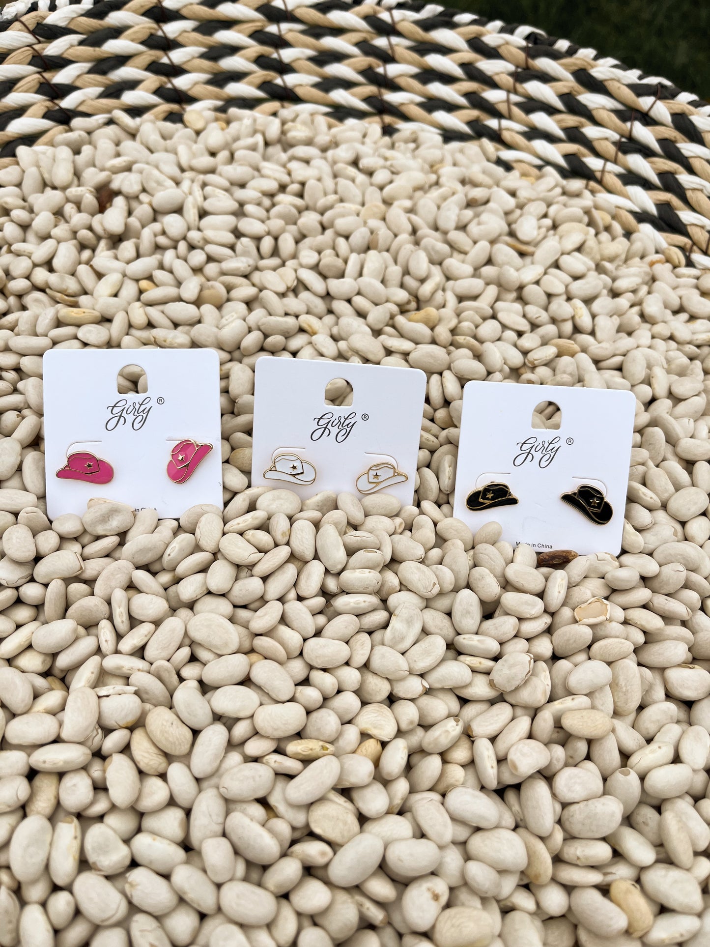 White Cowboy Hat Stud Earrings