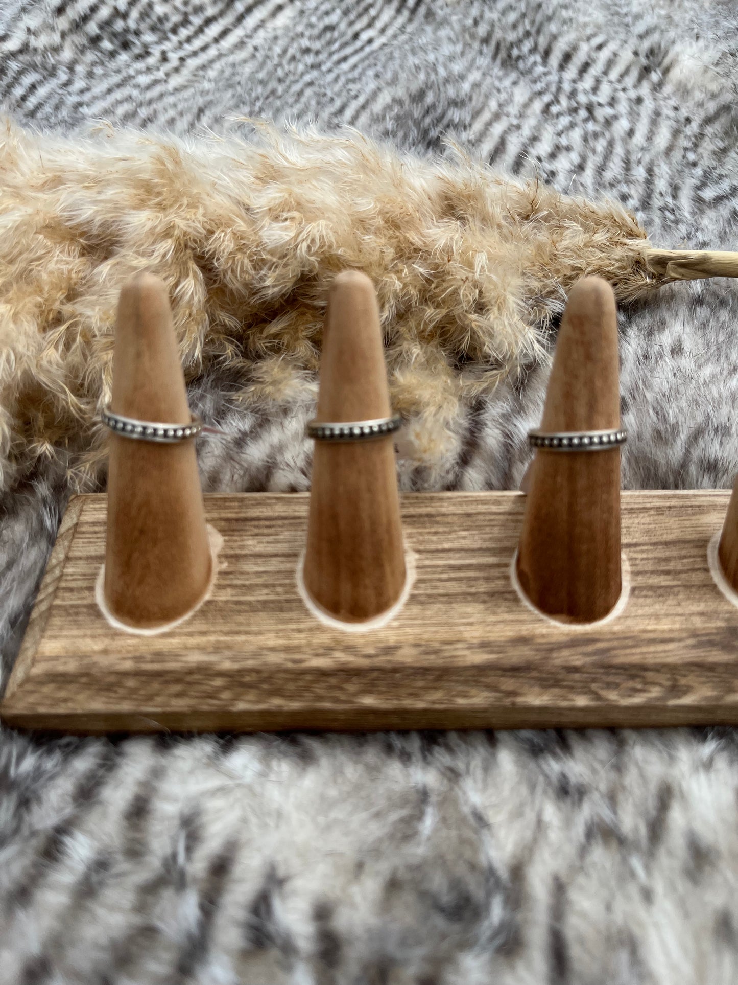 Beaded Antique Band Silver Stacker Ring