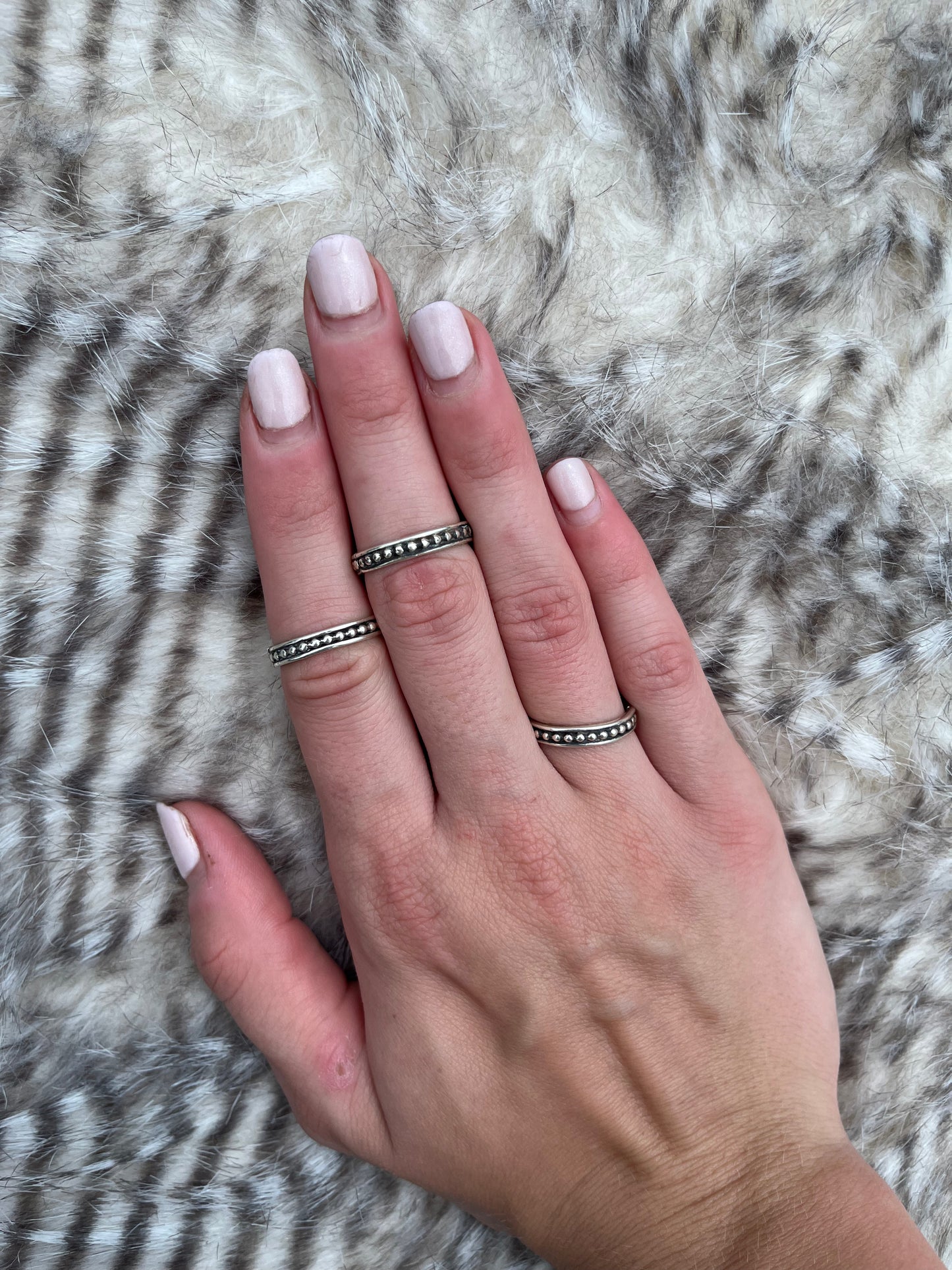 Beaded Antique Band Silver Stacker Ring