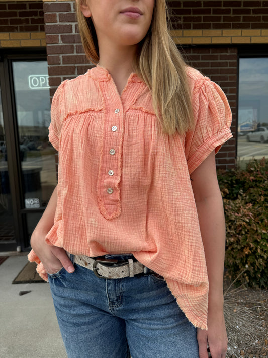 Gauze Frayed Top