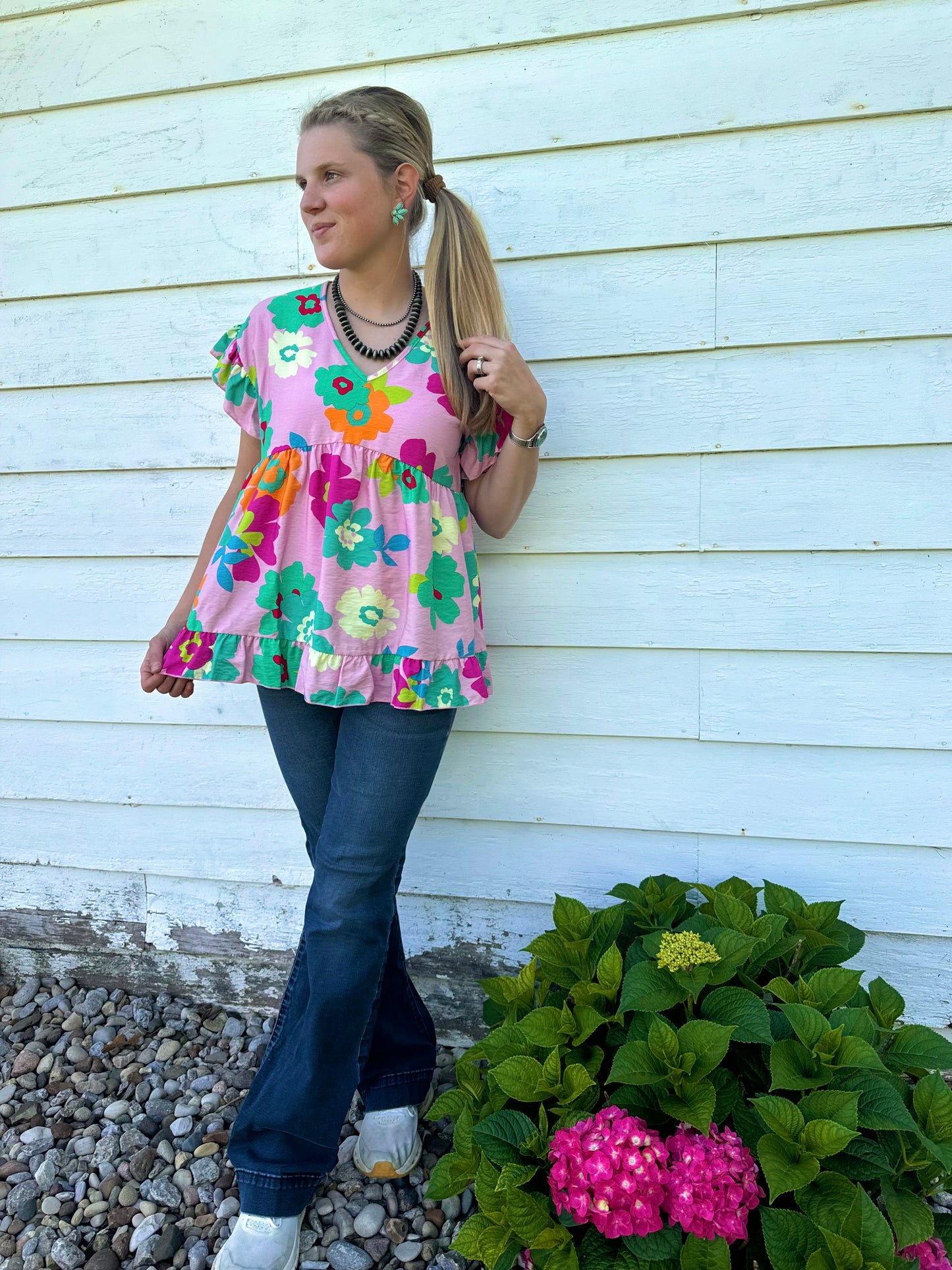 Pink Babydoll Floral Blouse