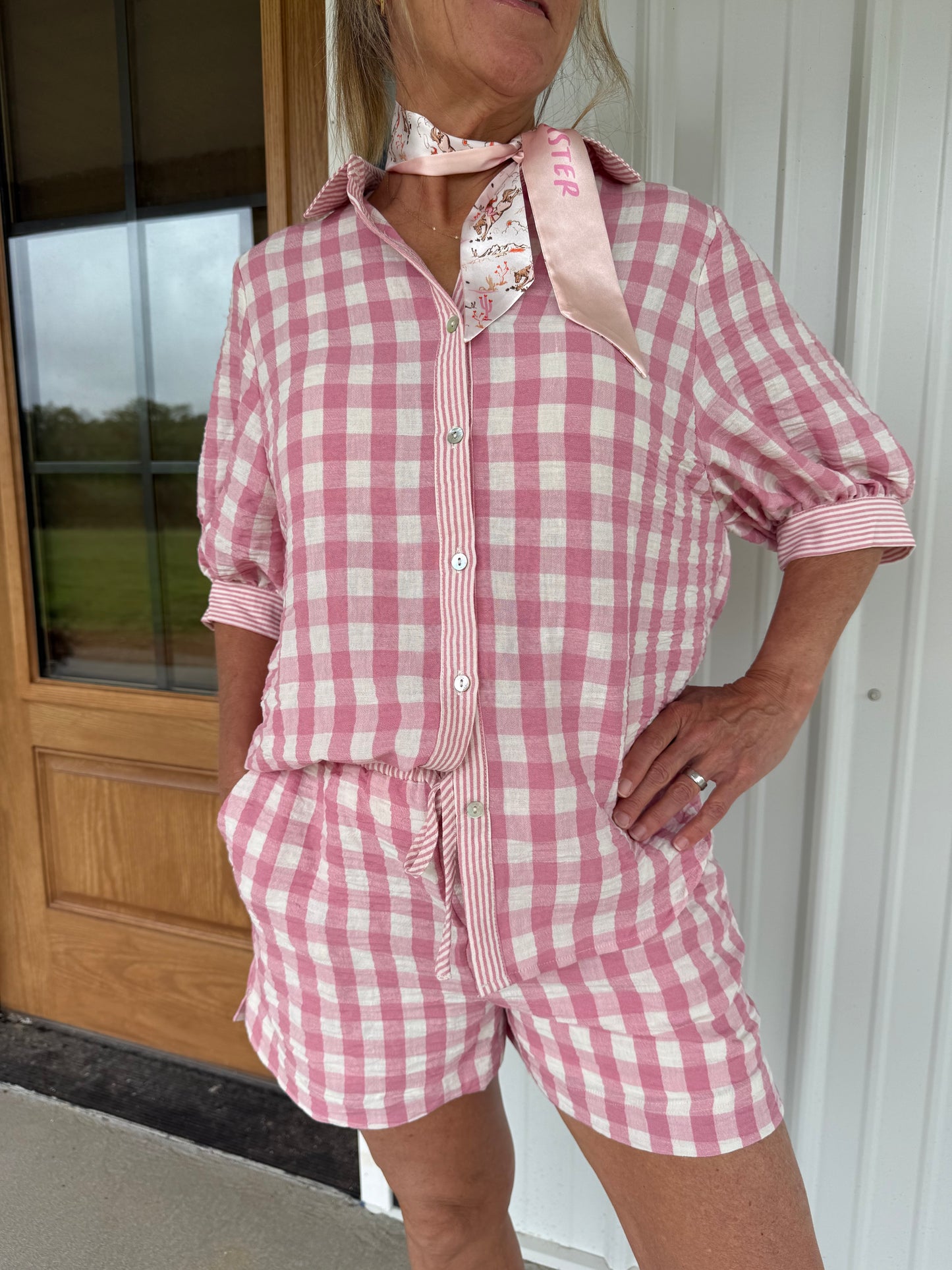 Pink Checkered Shorts Set