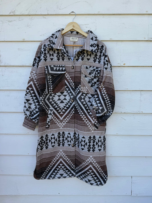 Aztec Flannel Long Jacket