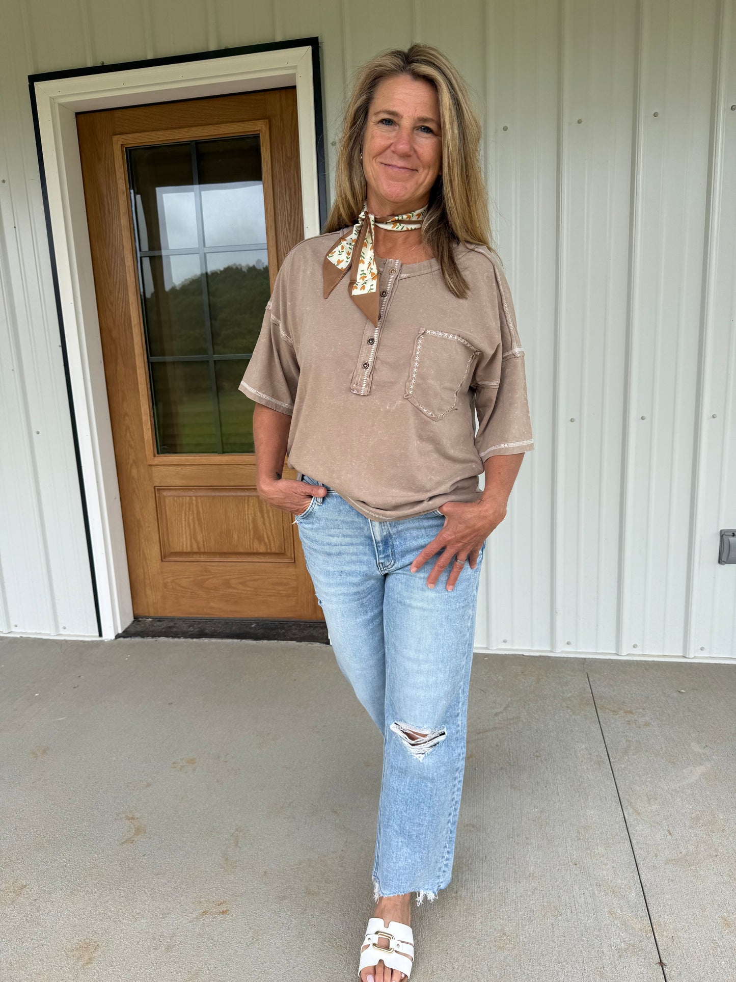 Tan Stitched Tee