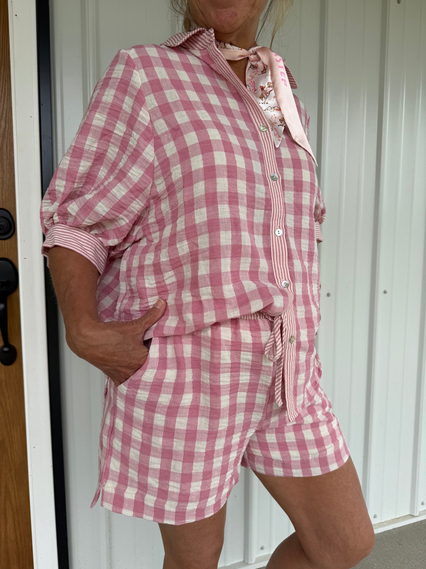 Pink Checkered Shorts Set