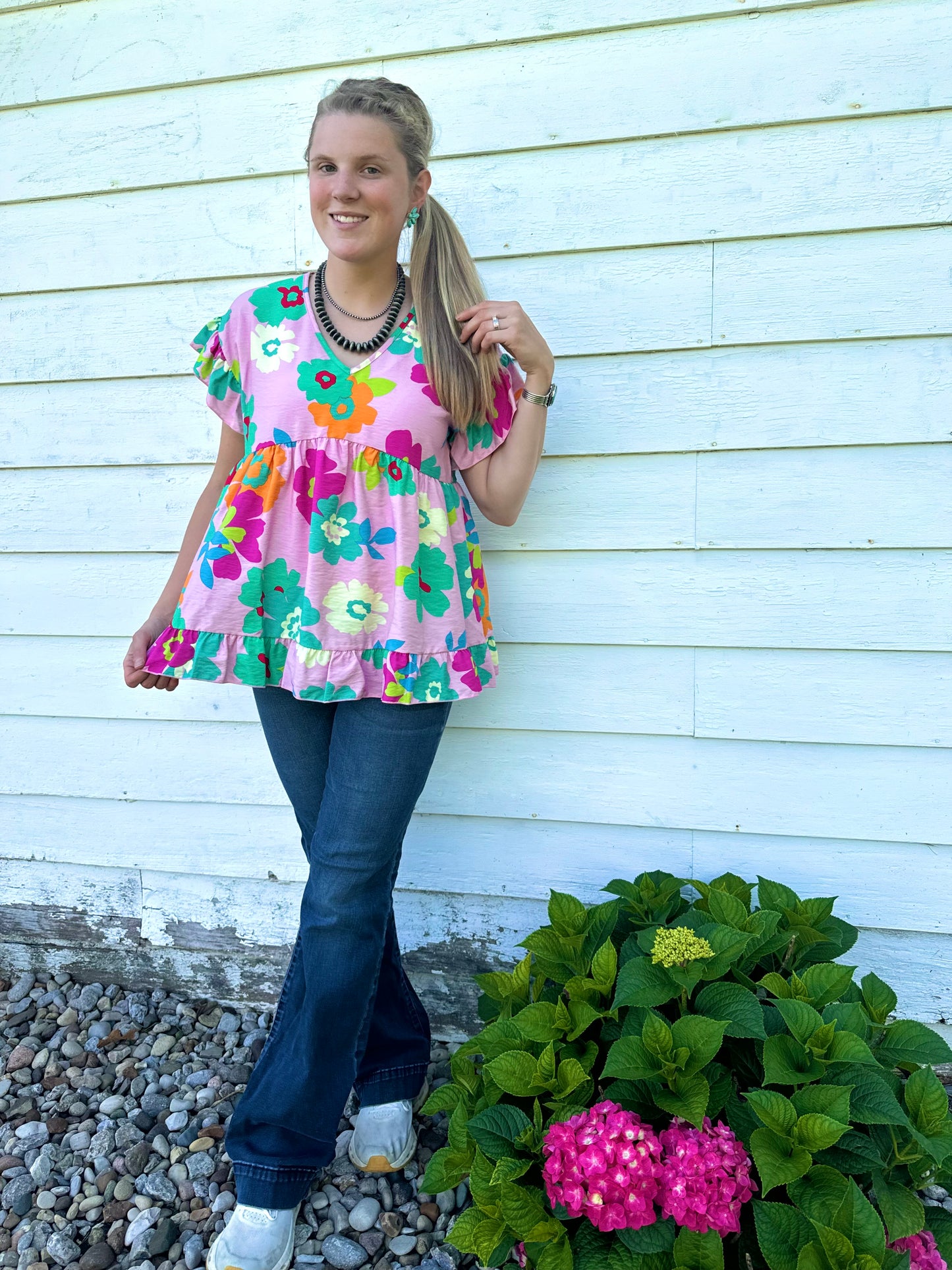 Pink Babydoll Floral Blouse