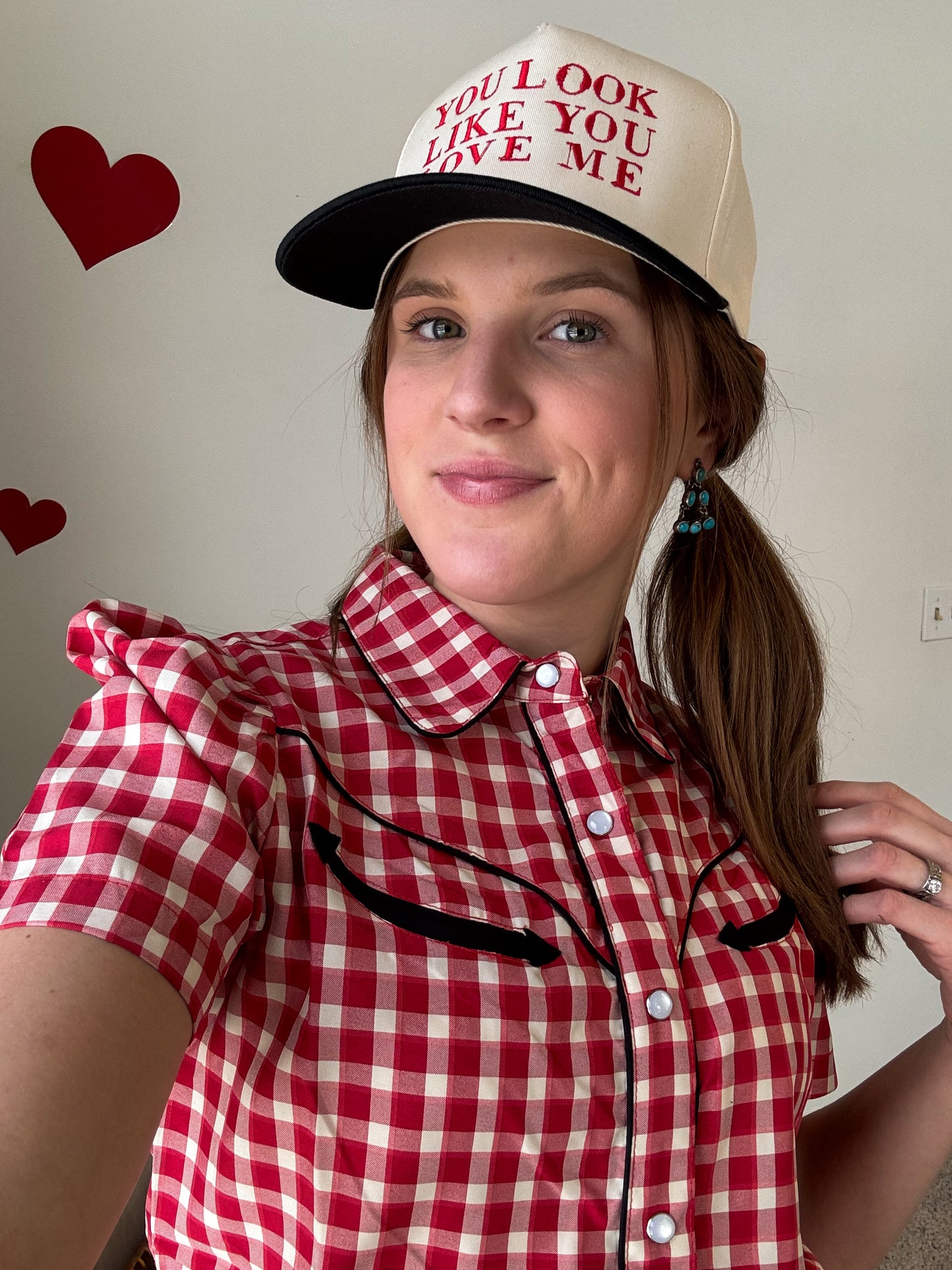 Red Gingham Short Sleeve Pearl Snap