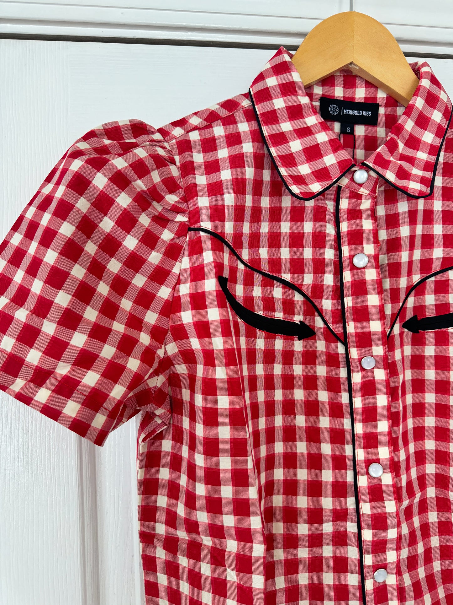 Red Gingham Short Sleeve Pearl Snap