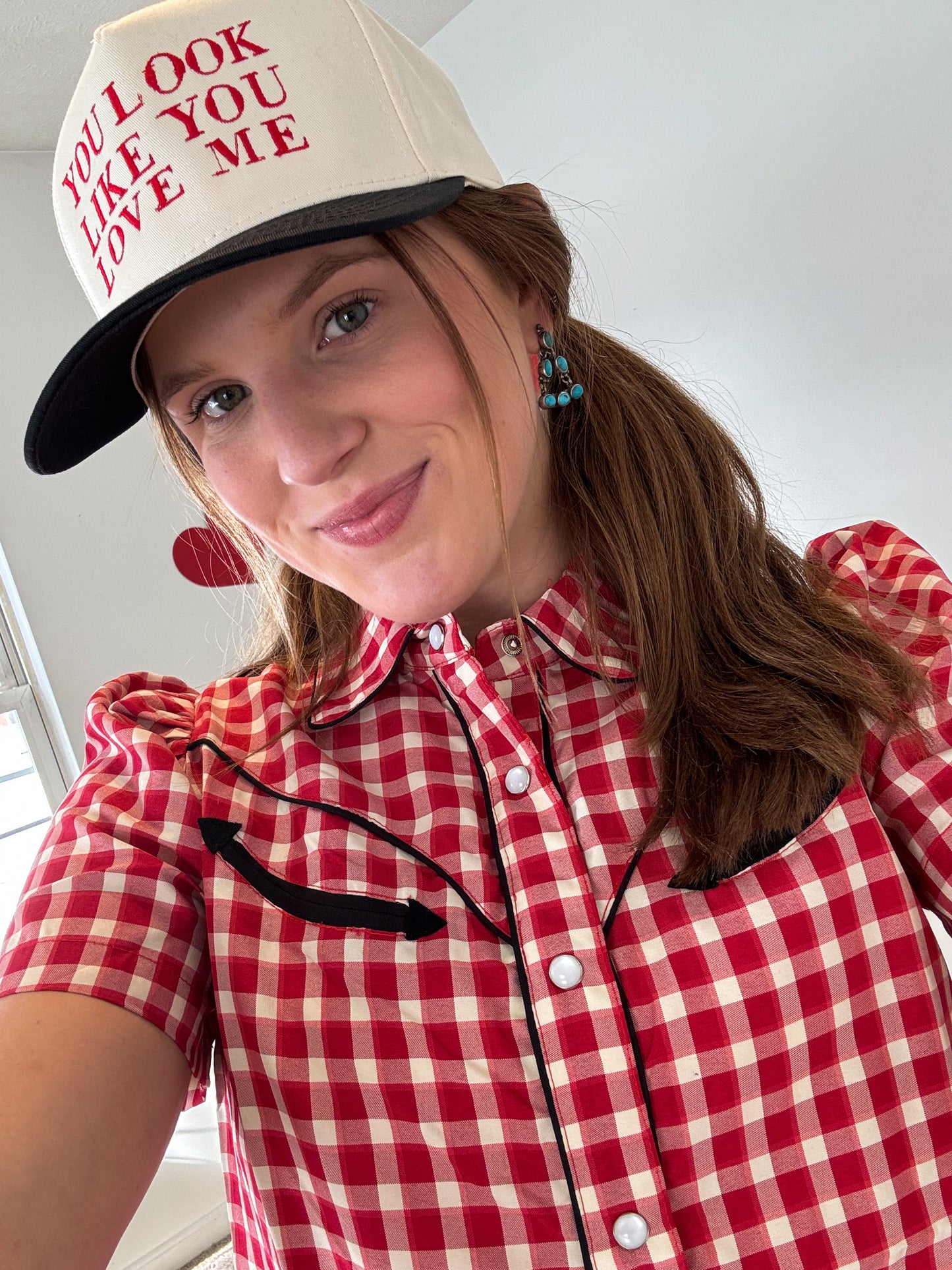 Red Gingham Short Sleeve Pearl Snap