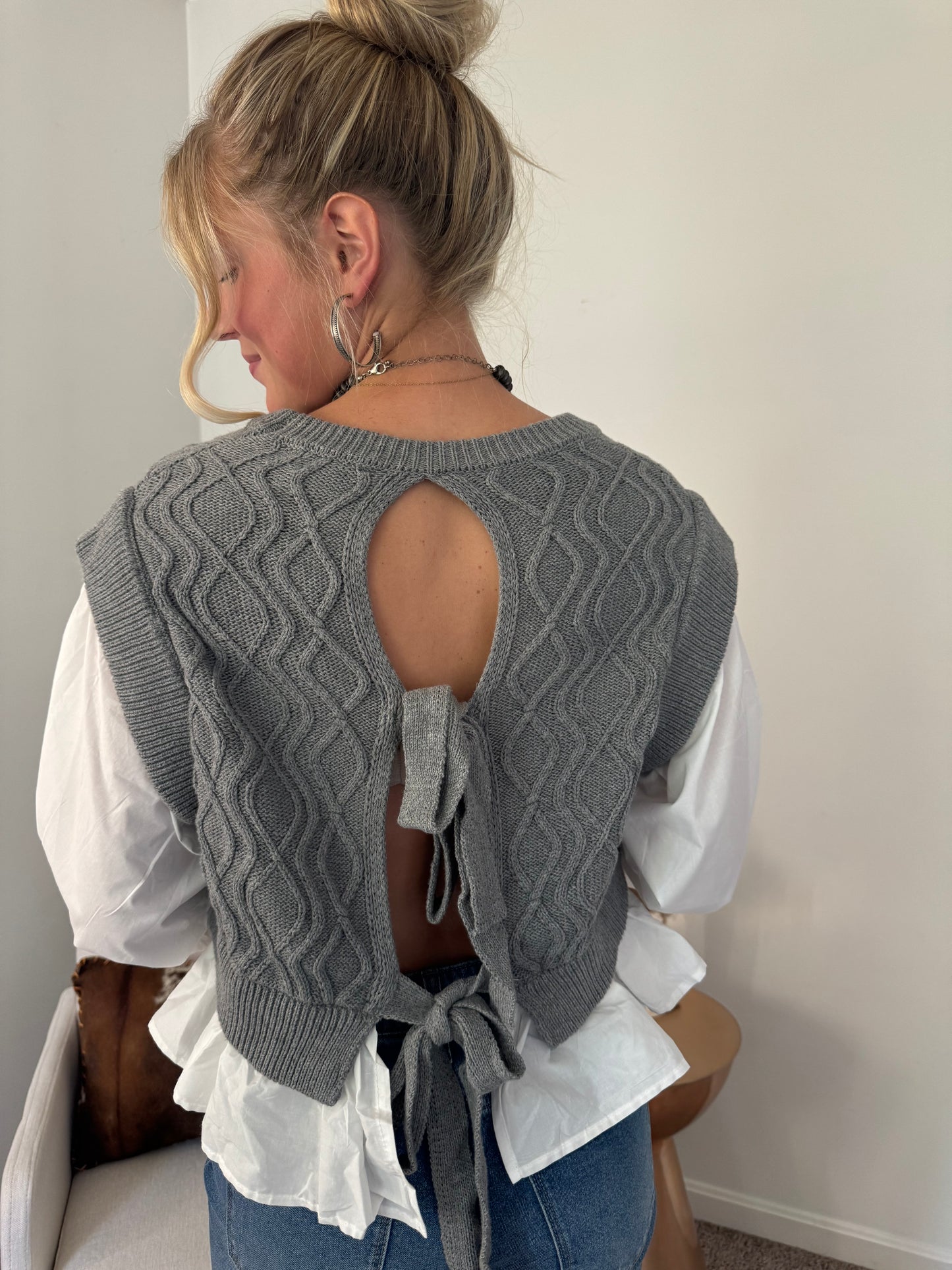 Gray Sweater Balloon Blouse