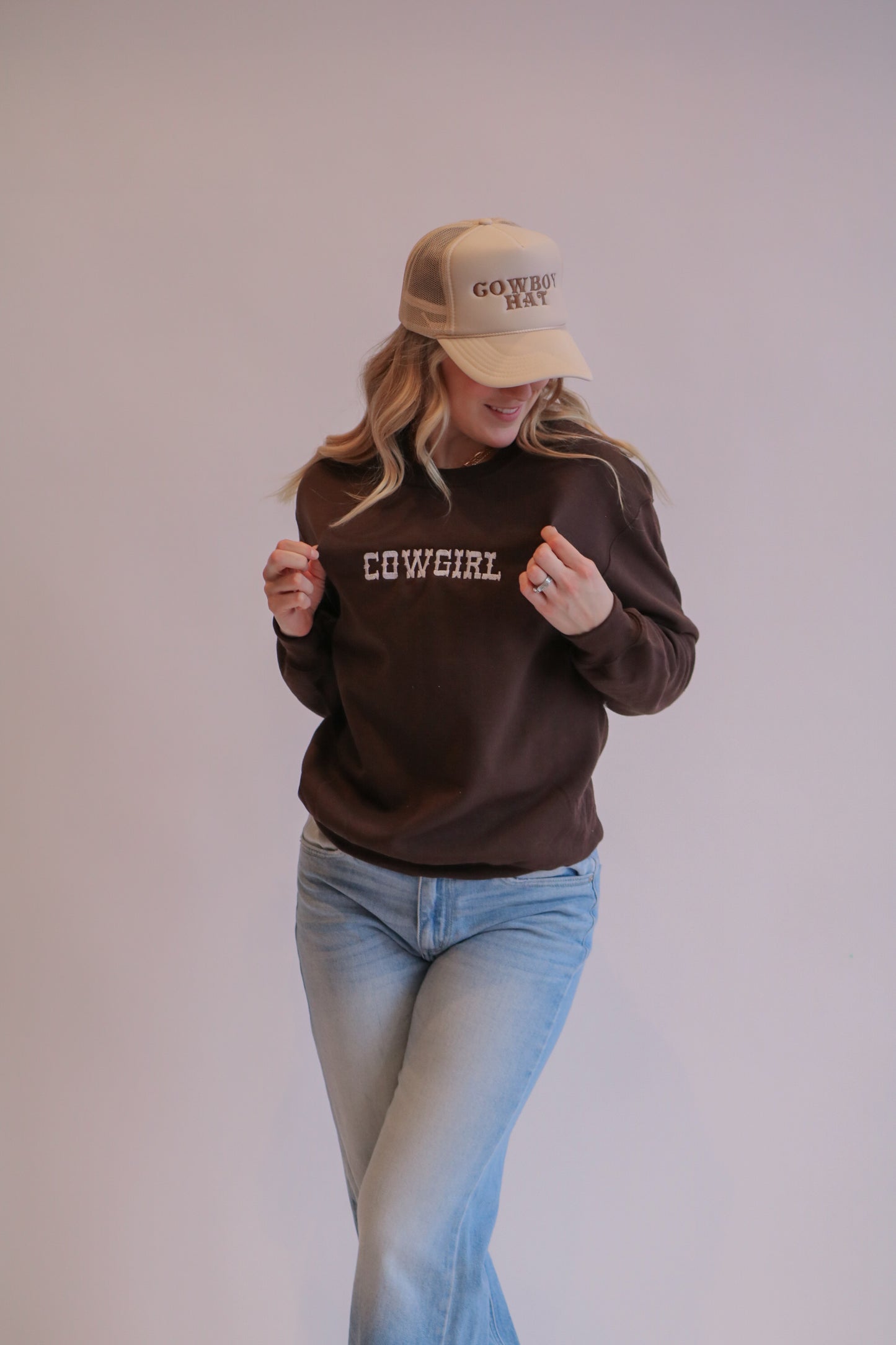 Brown Embroidered Cowgirl Crewneck