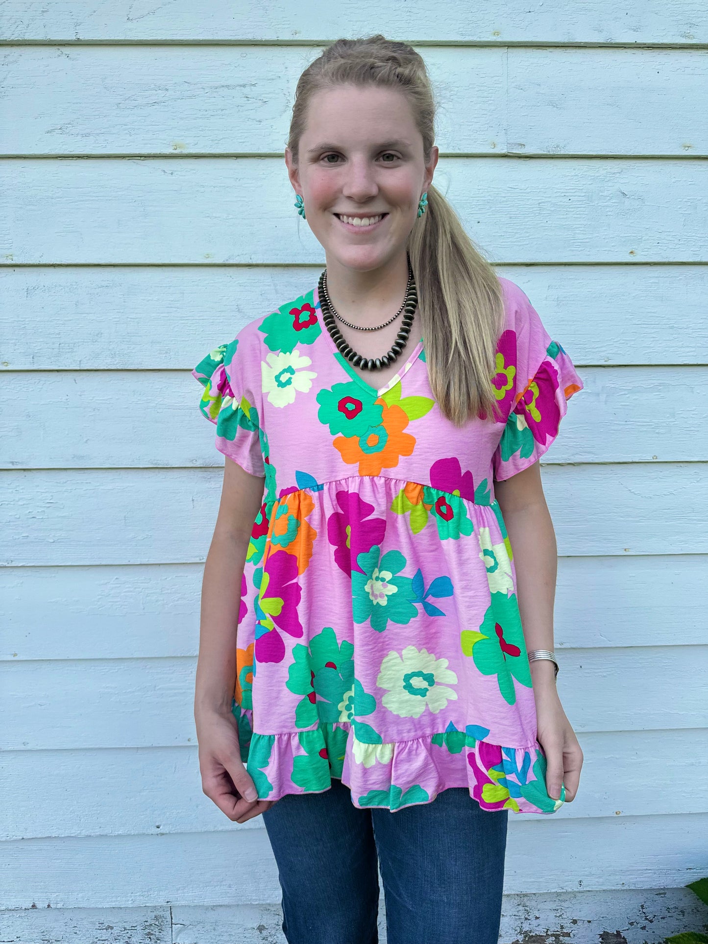 Pink Babydoll Floral Blouse