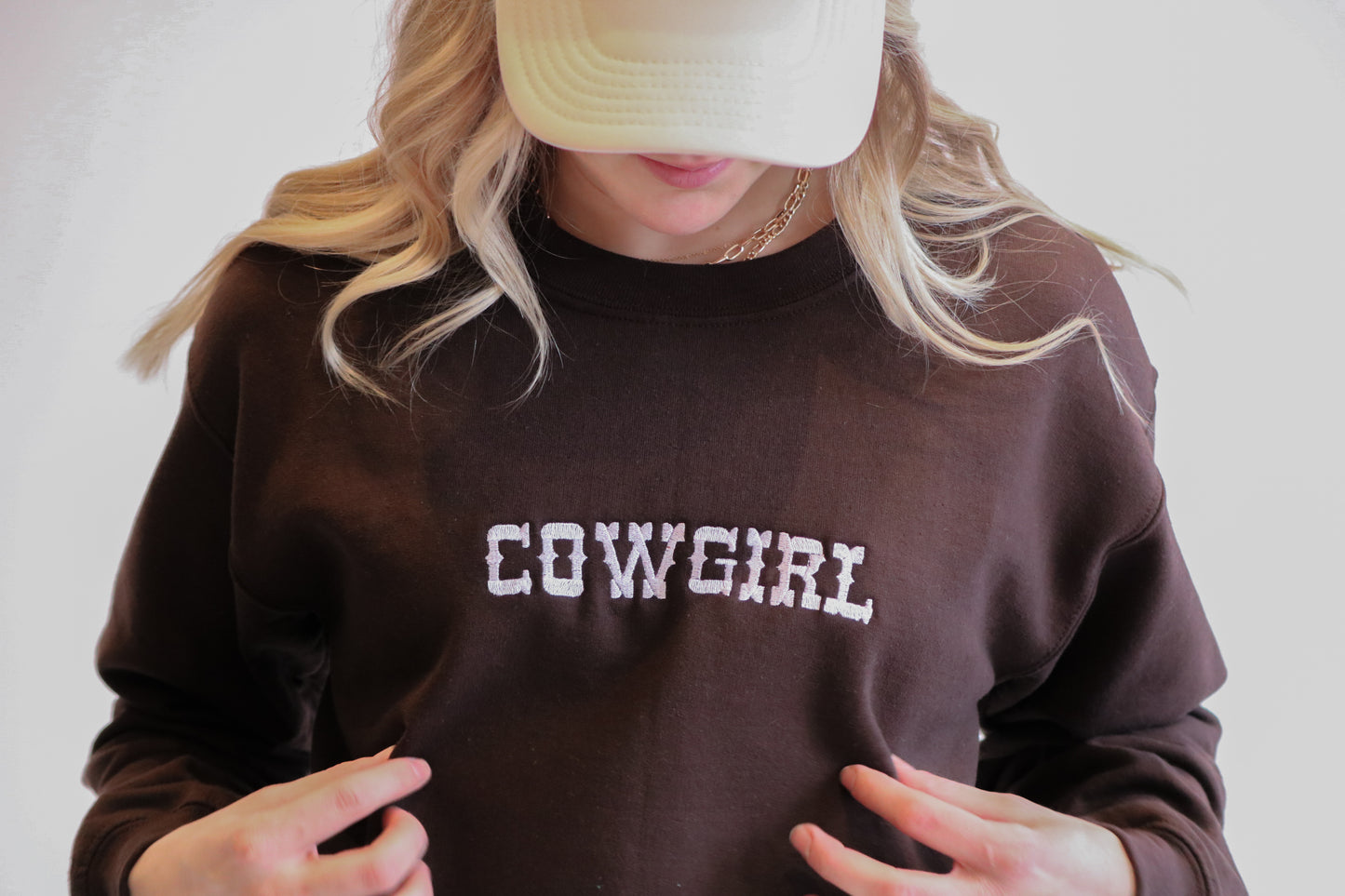Brown Embroidered Cowgirl Crewneck