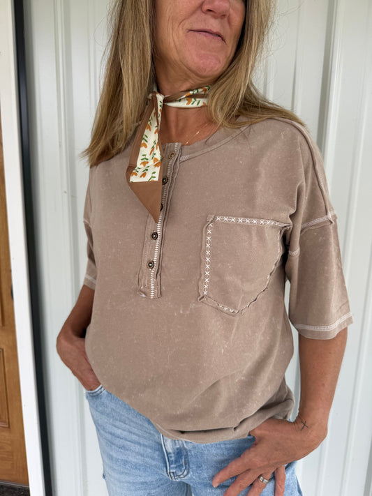 Tan Stitched Tee