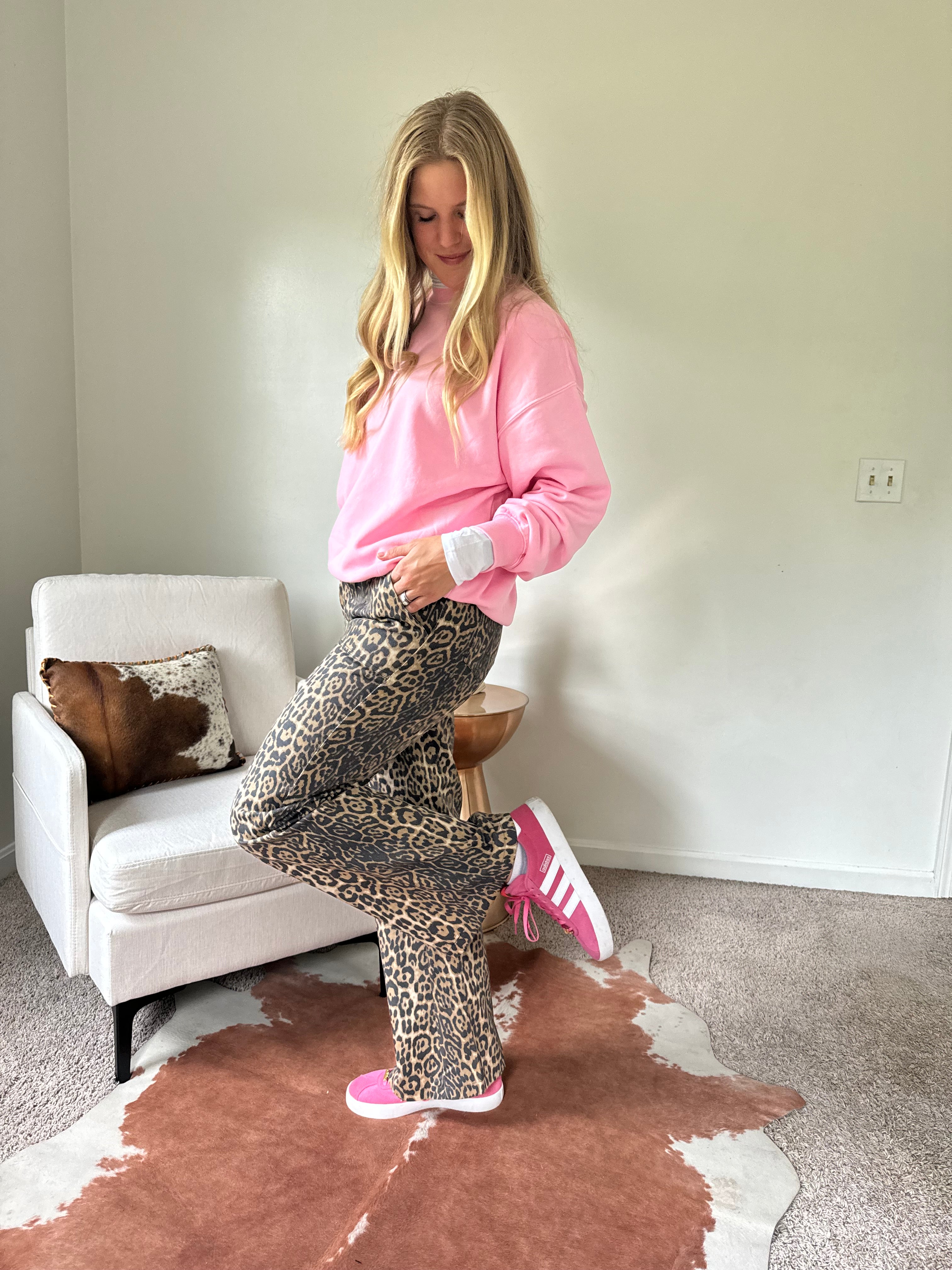 Fashion pink leopard jeans