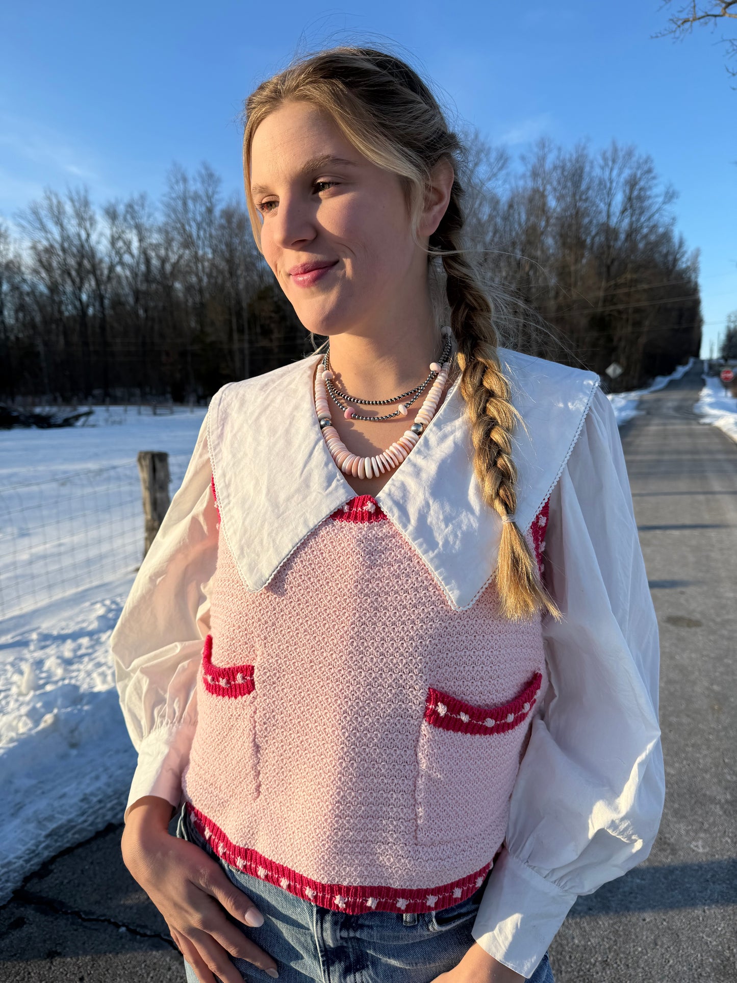 Pink Two-Toned Knit Vest