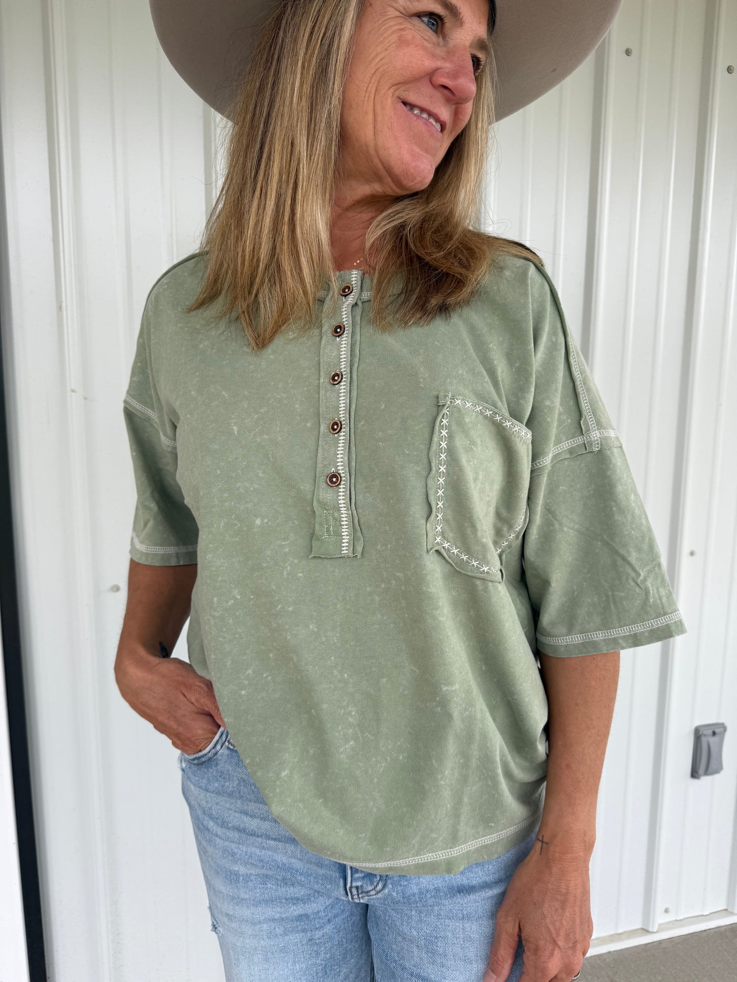 Green Stitched Tee