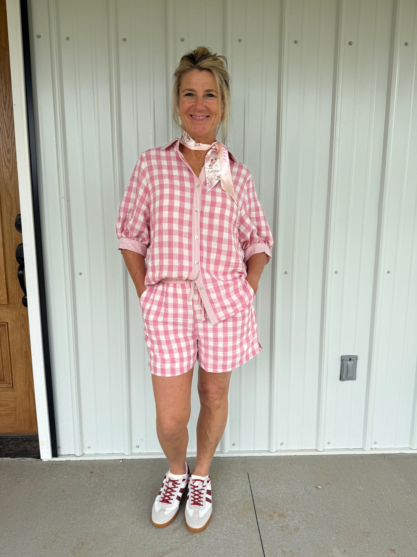 Pink Checkered Shorts Set