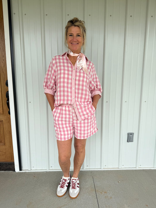 Pink Checkered Shorts Set