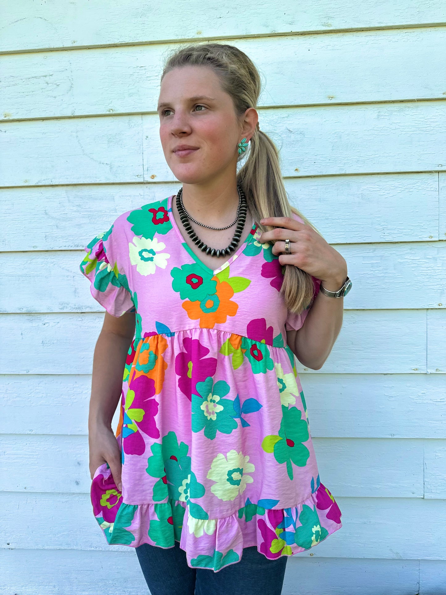 Pink Babydoll Floral Blouse