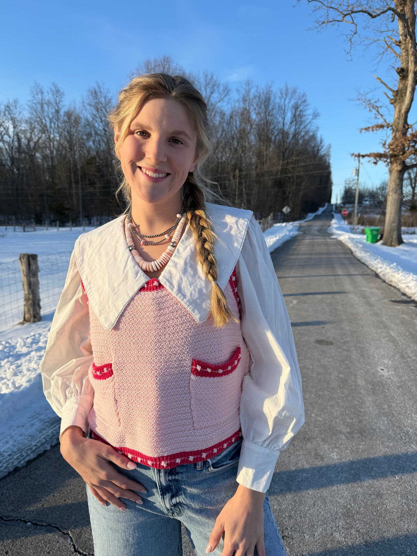 Pink Two-Toned Knit Vest