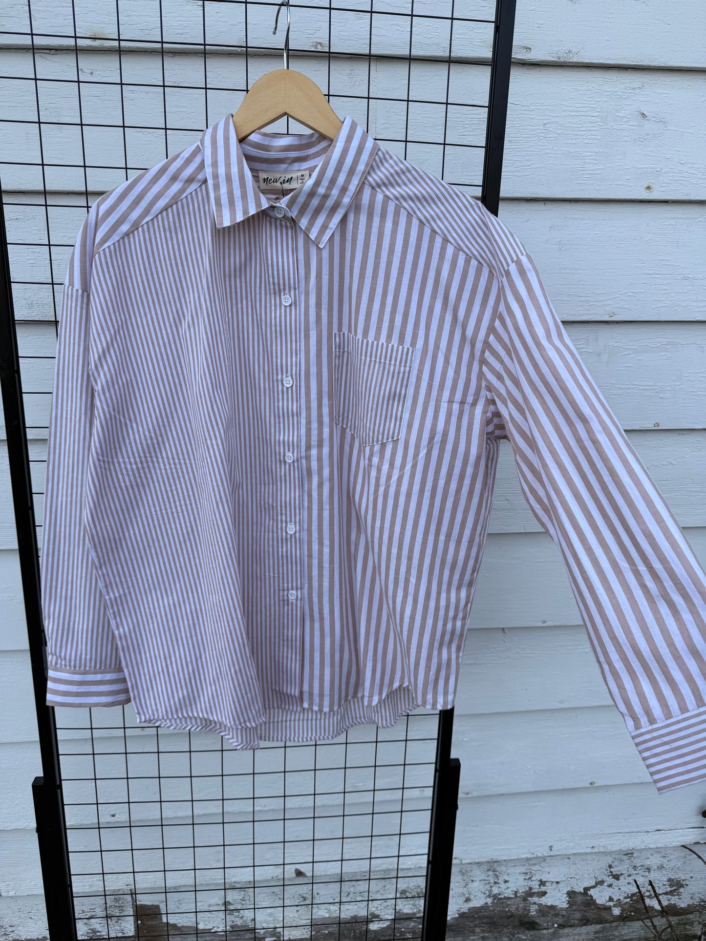 Tan Striped Button Down