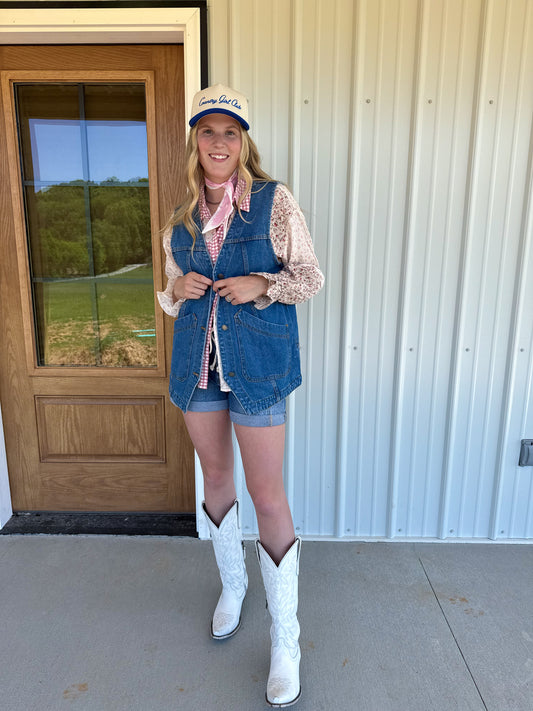 Long Hemmed Denim Vest