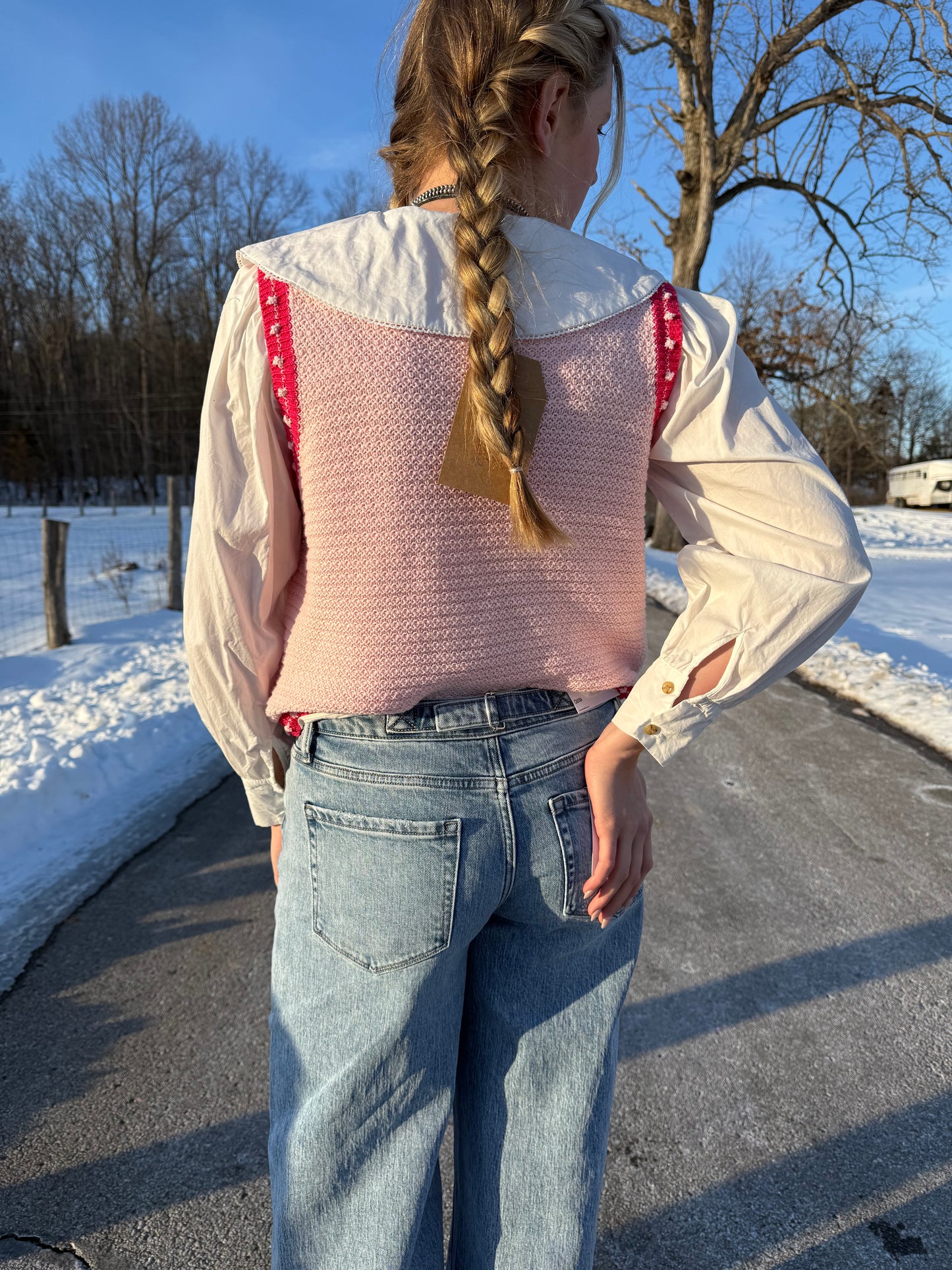Pink Two-Toned Knit Vest