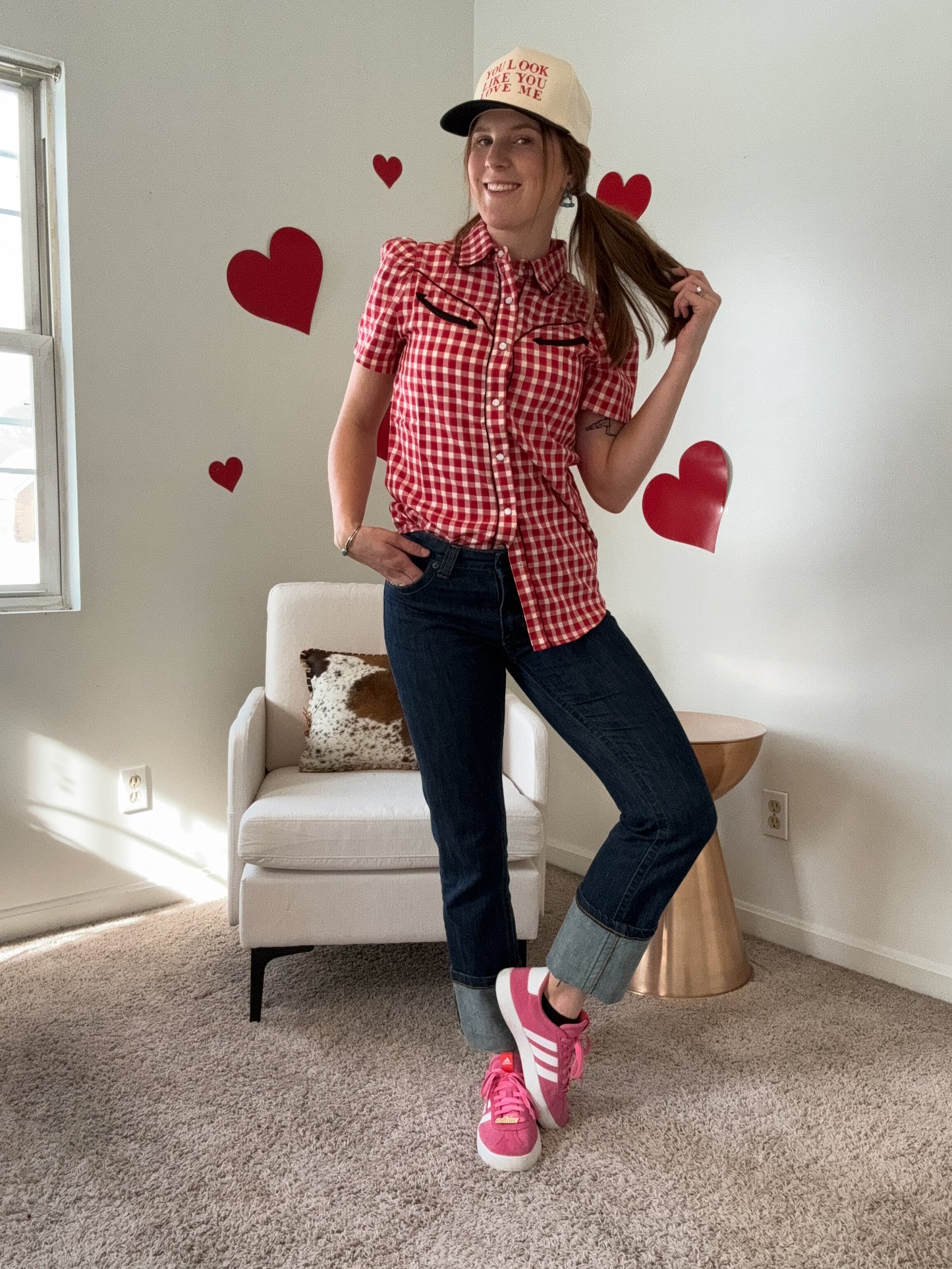 Red Gingham Short Sleeve Pearl Snap