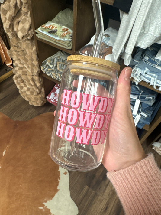 Pink "Howdy" Glass Cup