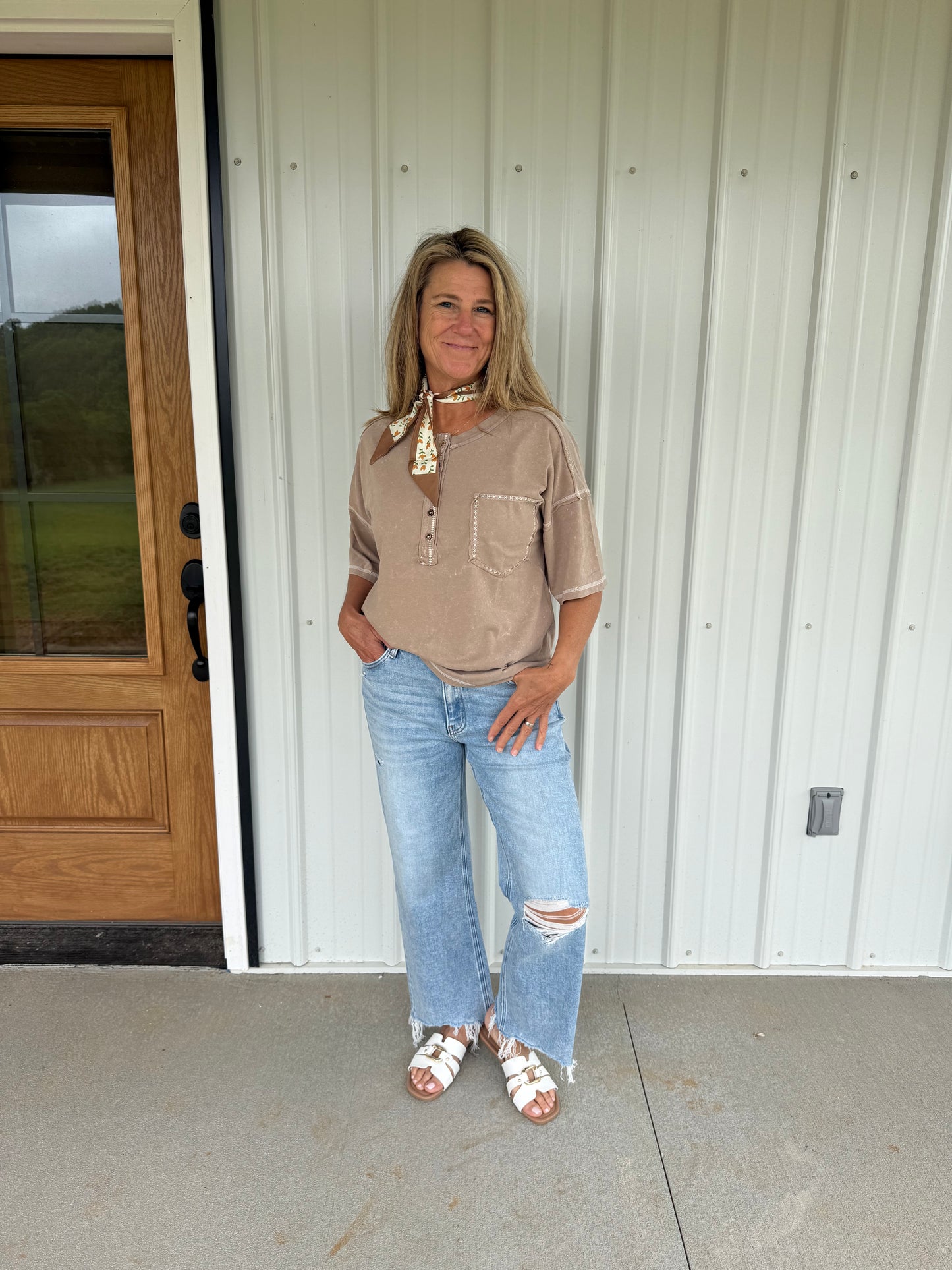 Tan Stitched Tee