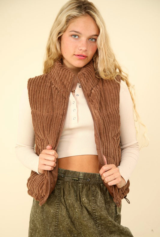 Velvet Puffer Vest in Chocolate