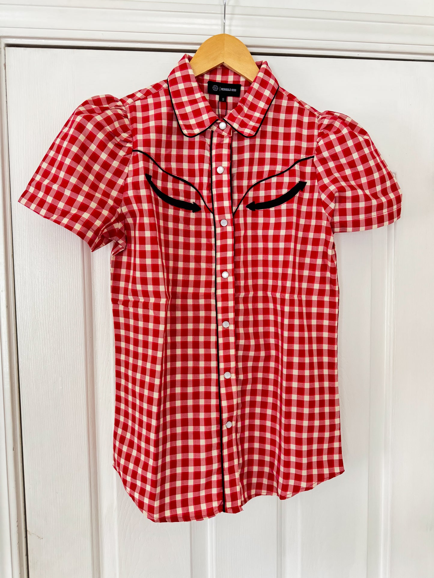 Red Gingham Short Sleeve Pearl Snap