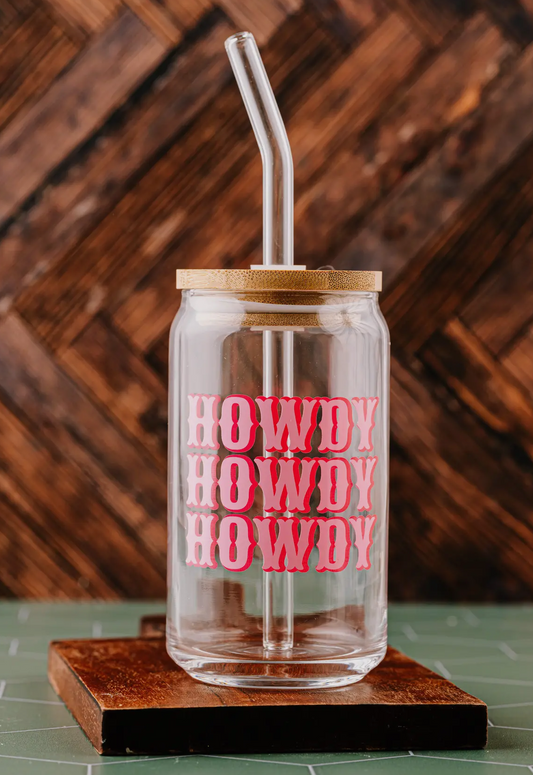 Pink "Howdy" Glass Cup
