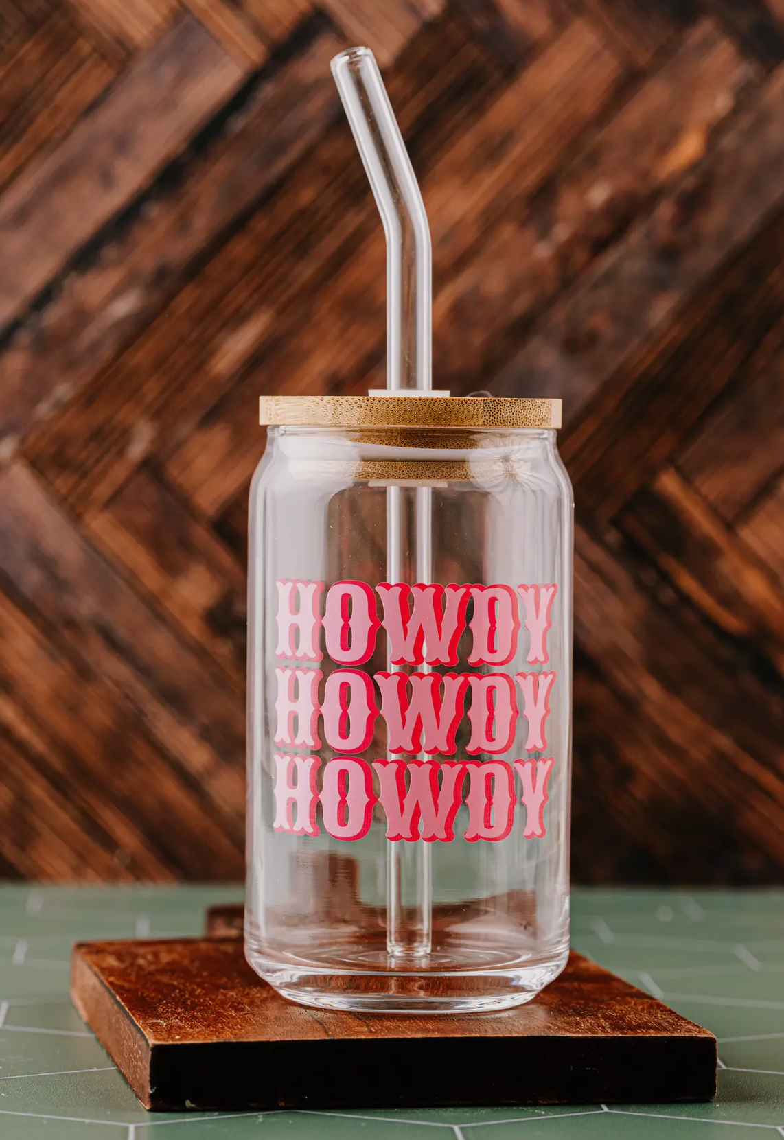 Pink "Howdy" Glass Cup