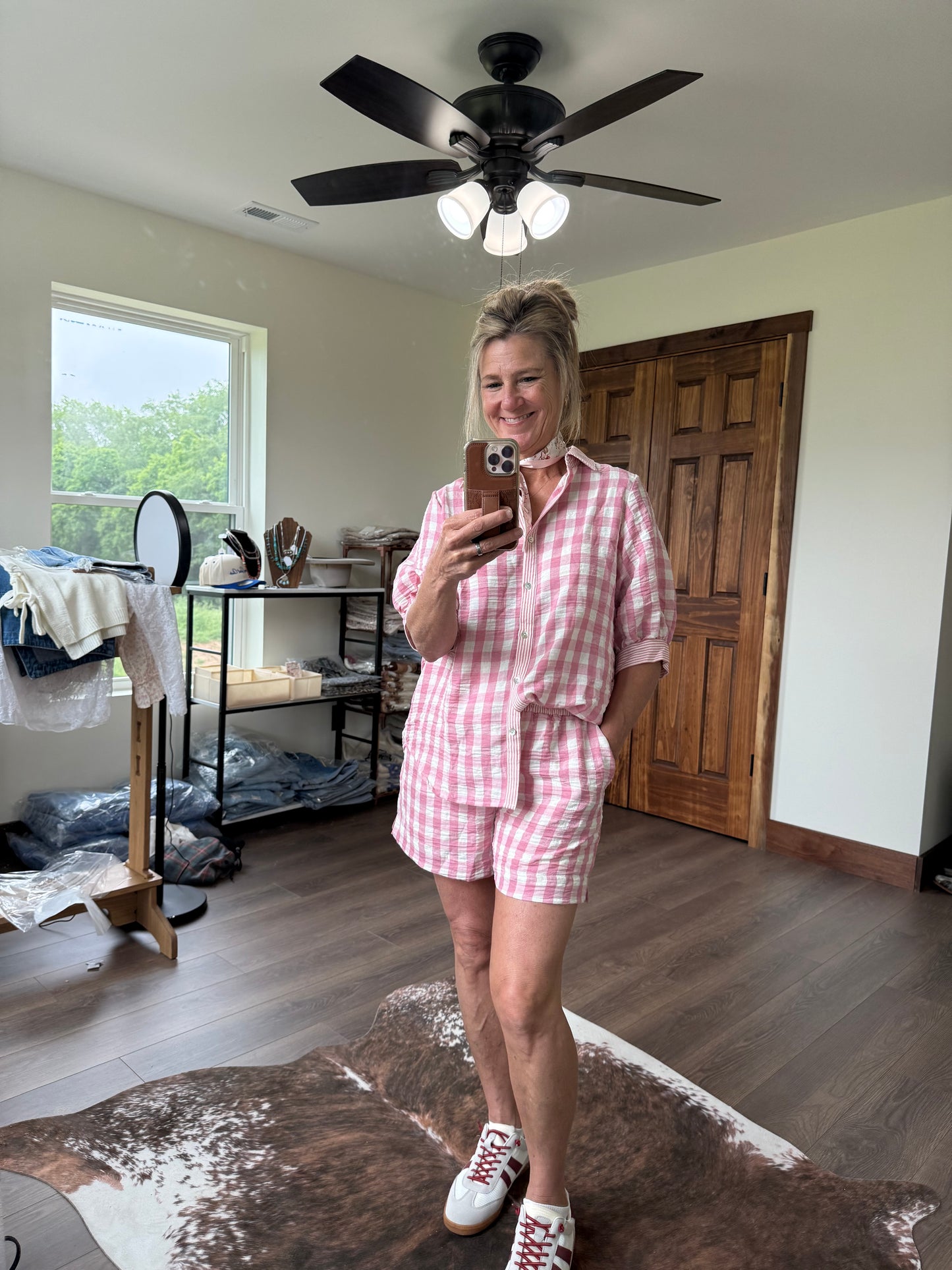 Pink Checkered Shorts Set