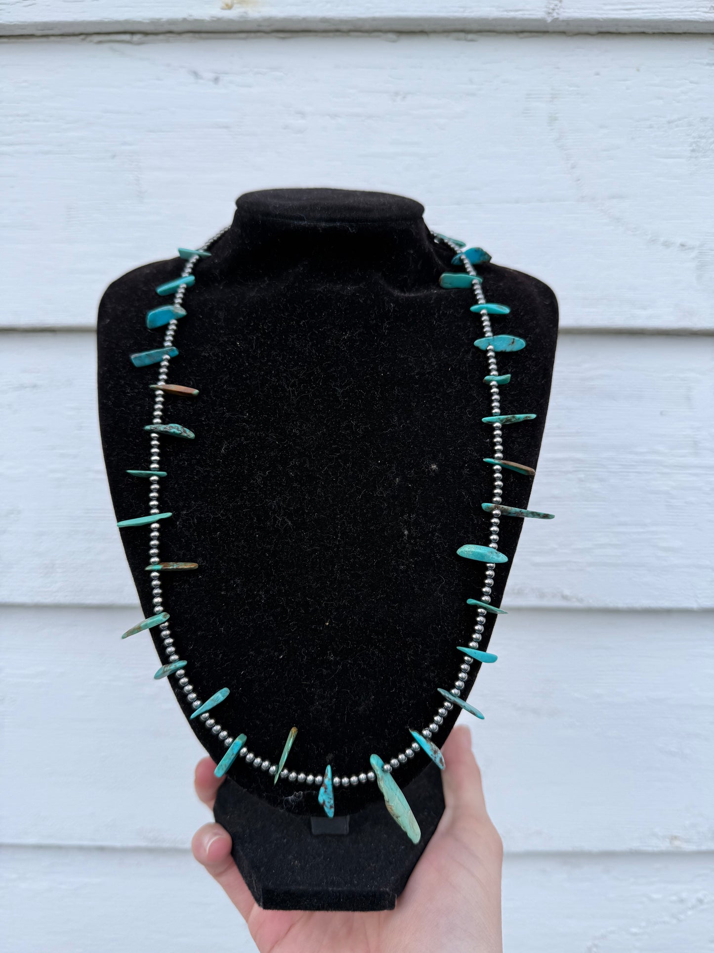 Sterling Silver Pearl & Turquoise Necklace – 21”