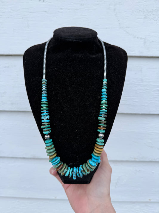 Tri-Color Graduated Turquoise Necklace – 23”